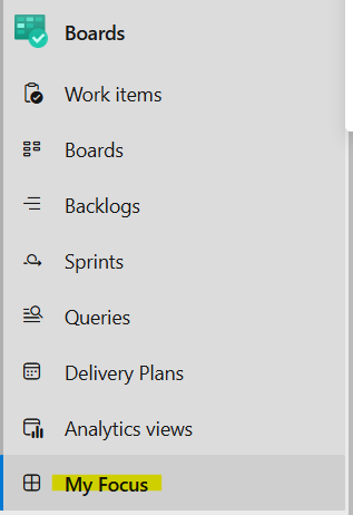 My Focus in the Azure DevOps sidebar